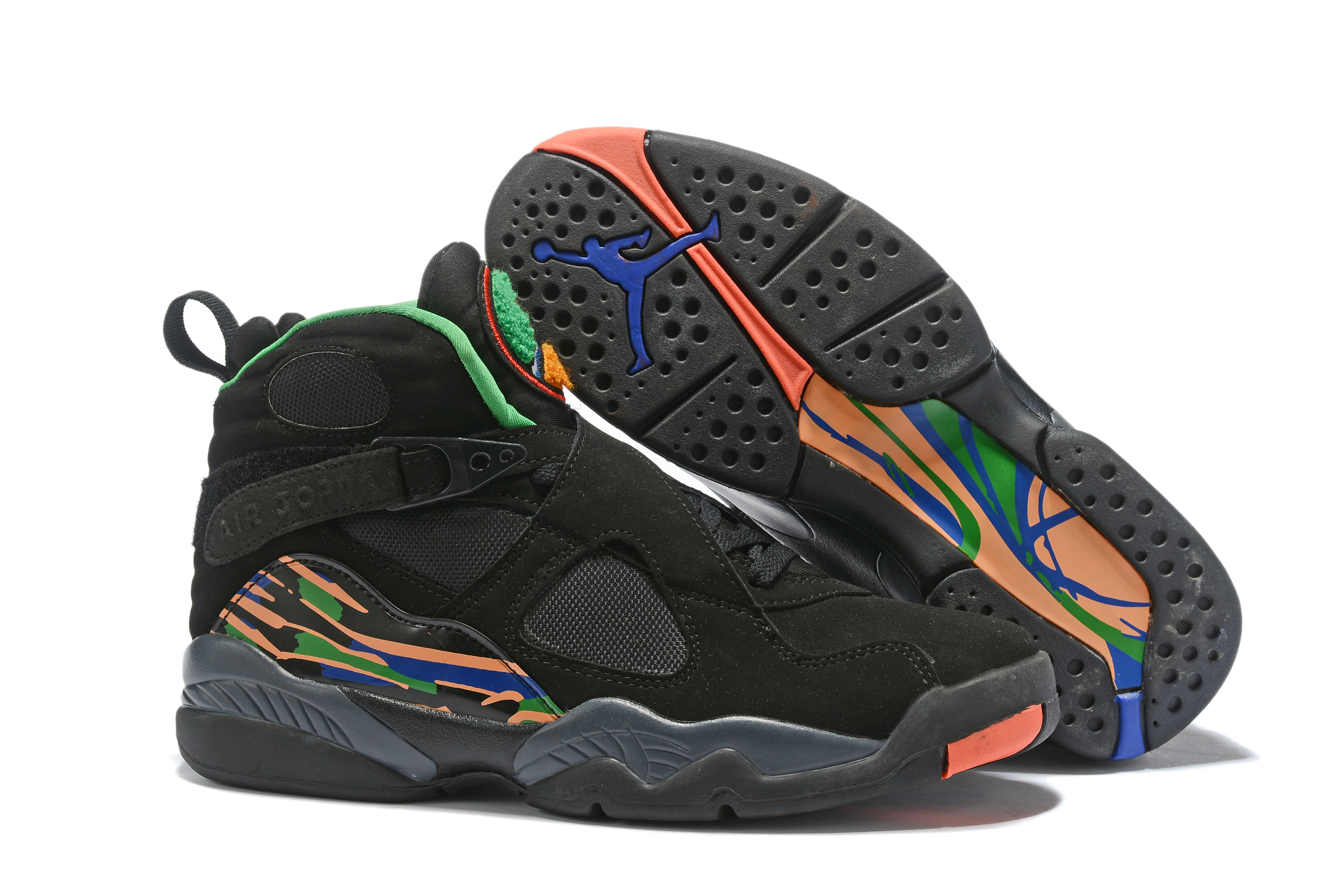 2019 Air Jordan 8 Black Orange Blue Green Shoes - Click Image to Close